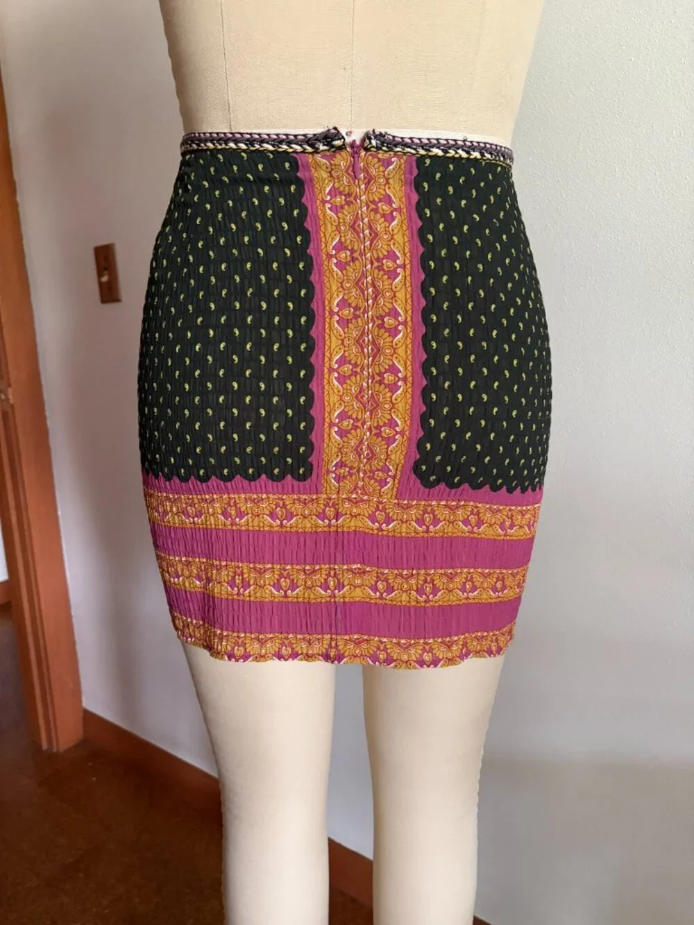 Zara Boho Paisley & Border Print Knot Front Mini Skirt
